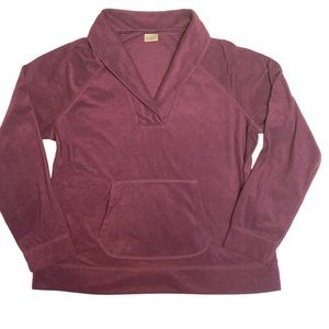 LL Bean Women’s Velour Pullover Top Burgundy Fleece Lined Size Large Petite